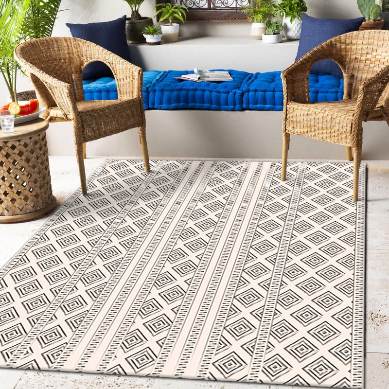 Classic Bohemian Rectangle Area Rug Natural Tribal Print Indoor Carpet Polyester Anti-Slip Backing Carpet for Living Room