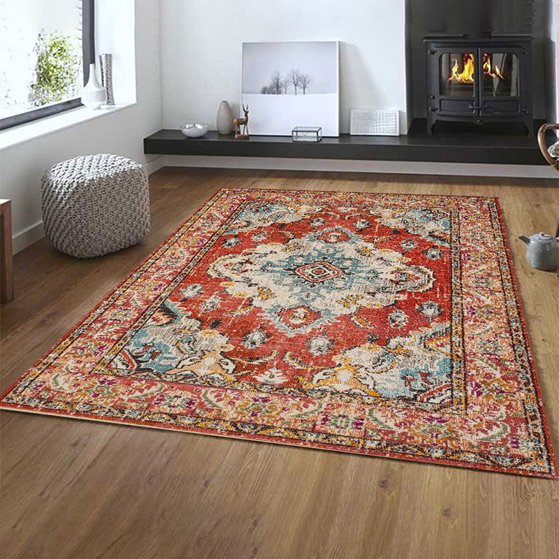 Classic Floral Design Indoor Rug Shabby Chic Distressed Carpet Polyester Non-Slip Backing Area Rug for Home Decor