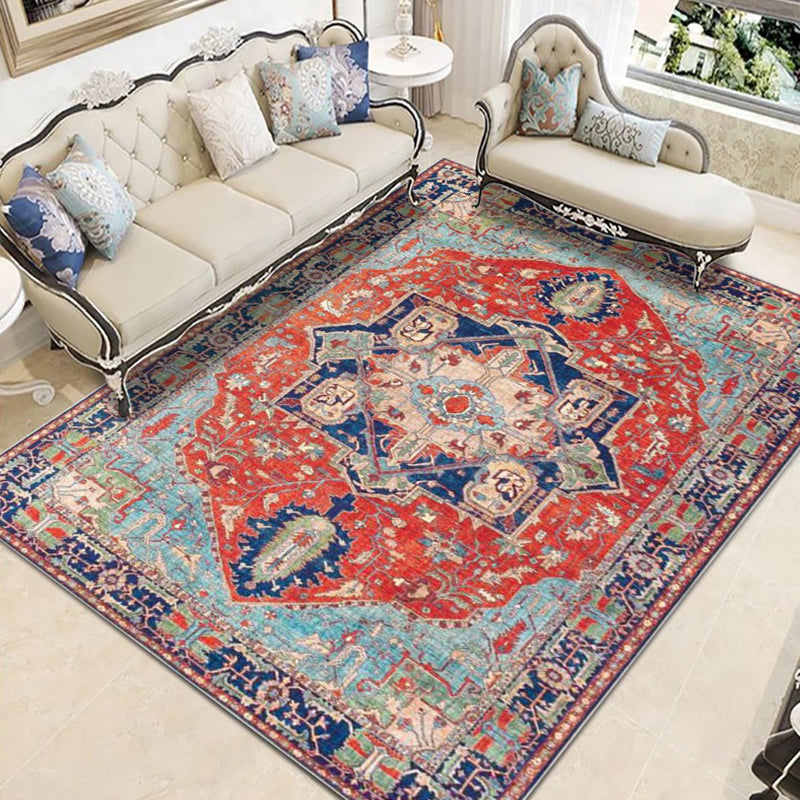 Distressed Victoria Floral Print Rug Shabby Chic Polyester Area Carpet Easy Care Friendly Washable Rug for Living Room