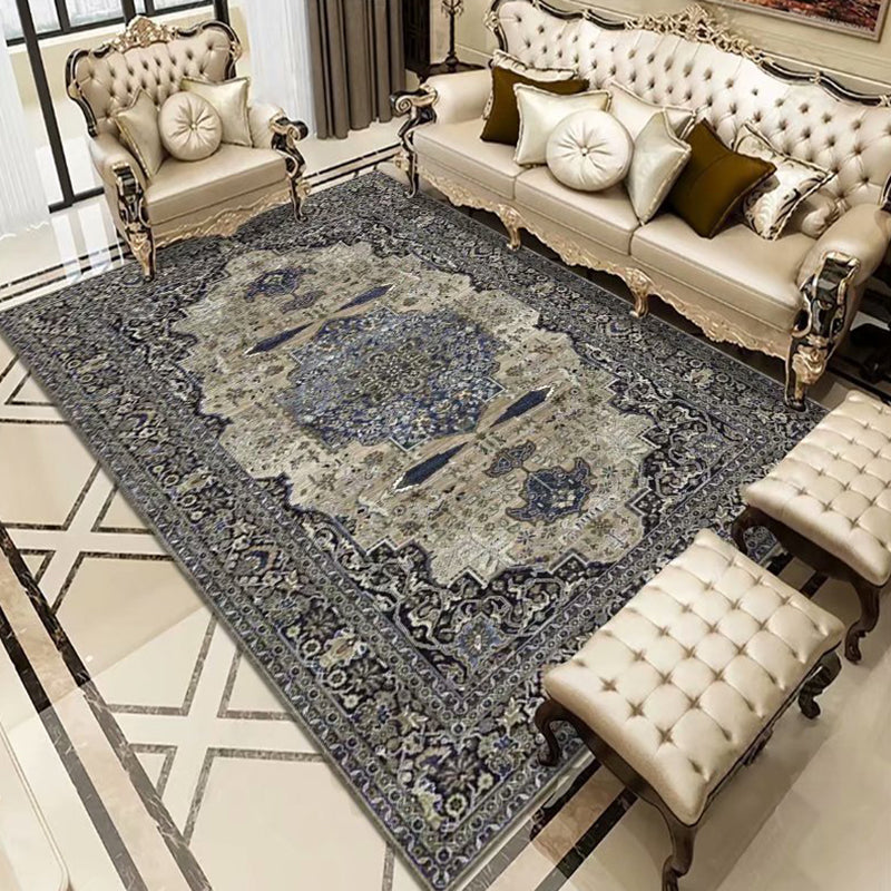Distressed Victoria Floral Print Rug Shabby Chic Polyester Area Carpet Easy Care Friendly Washable Rug for Living Room