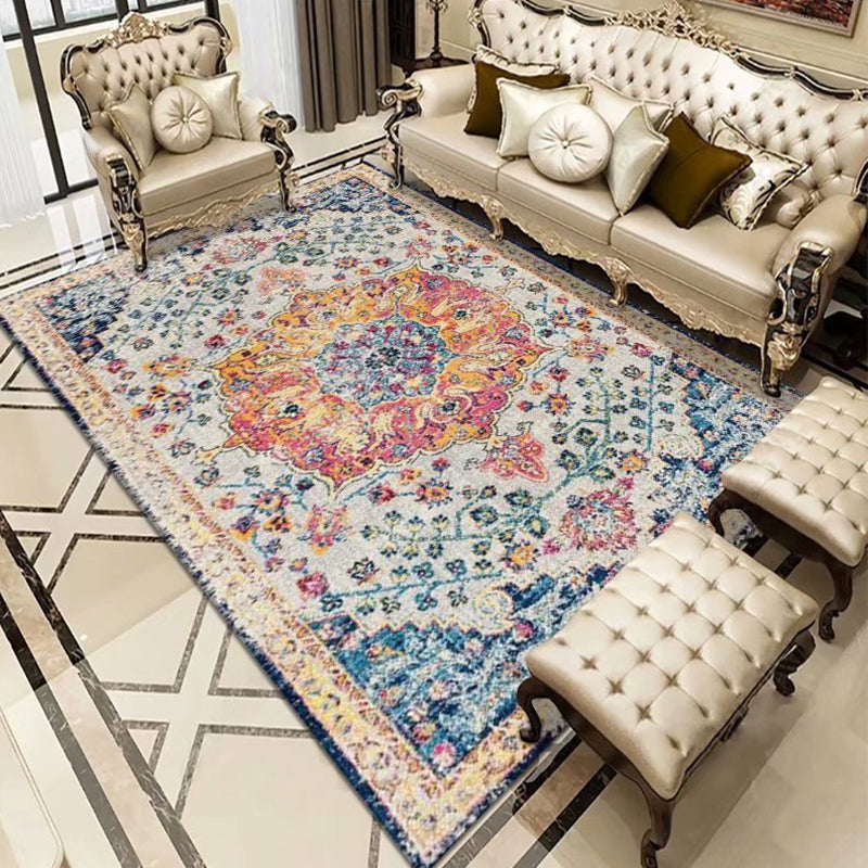 Distressed Victoria Floral Print Rug Shabby Chic Polyester Area Carpet Easy Care Friendly Washable Rug for Living Room