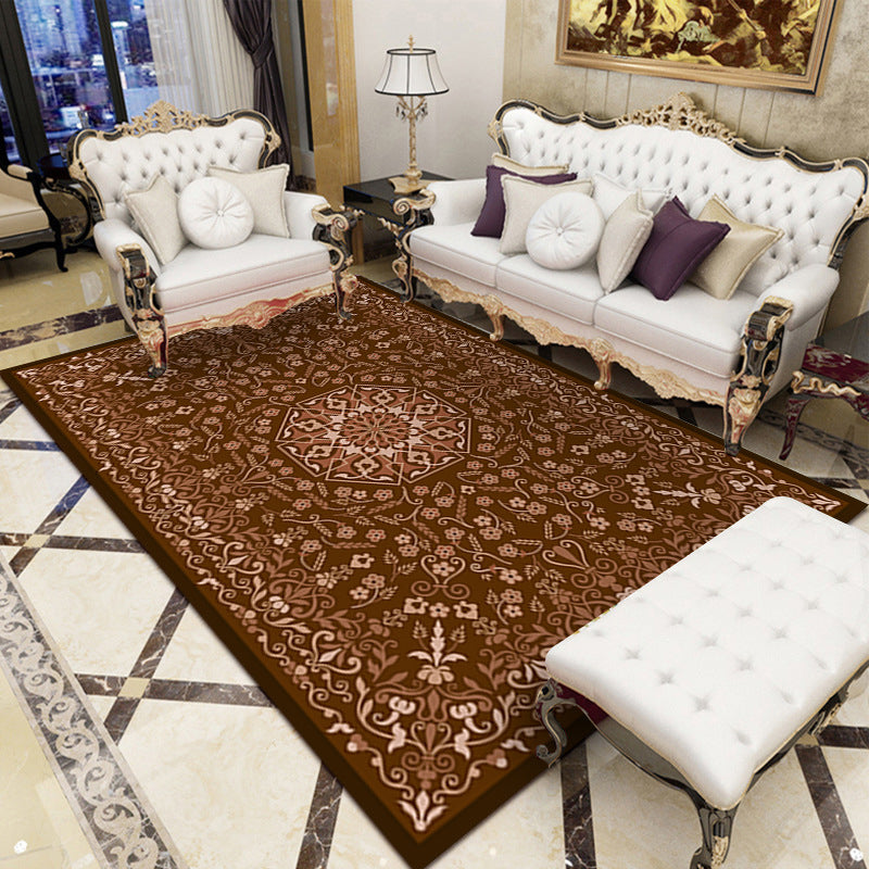 Aesthetic Shabby Chic Area Rug Traditional Floral Printed Rectangle Carpet Polyester Non-Slip Backing Rug for Home Decor