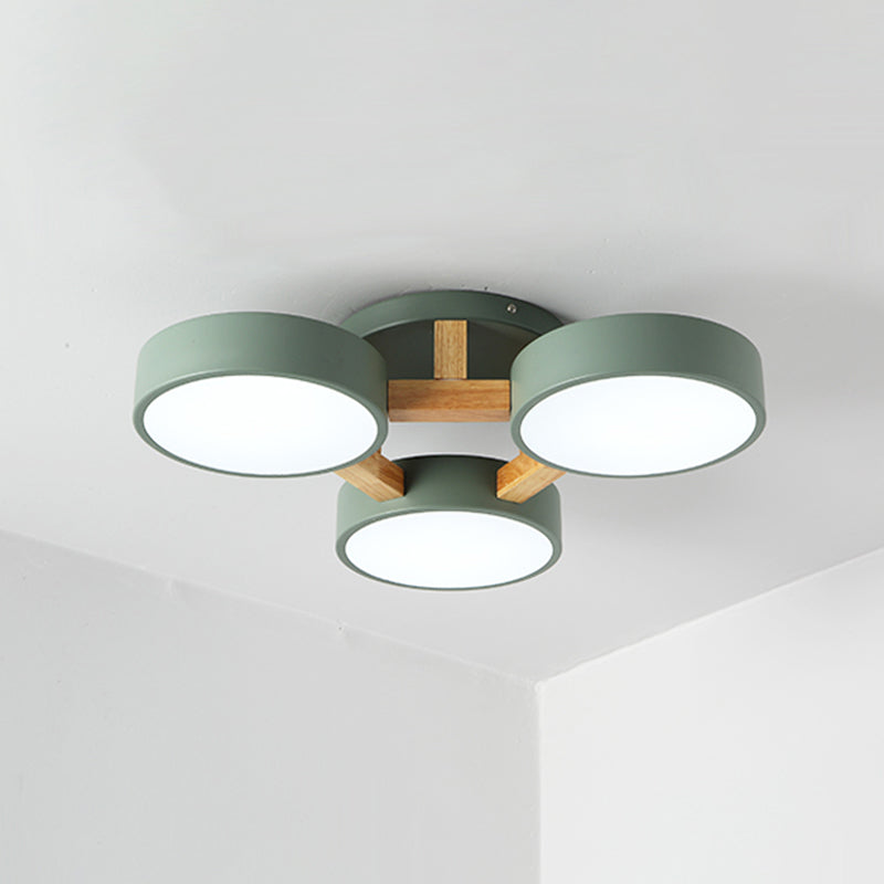 Circular Semi Flush Mount Macaron Metal 4 Heads 21"/24.5" Wide Grey/Green Ceiling Light Fixture with Acrylic Diffuser