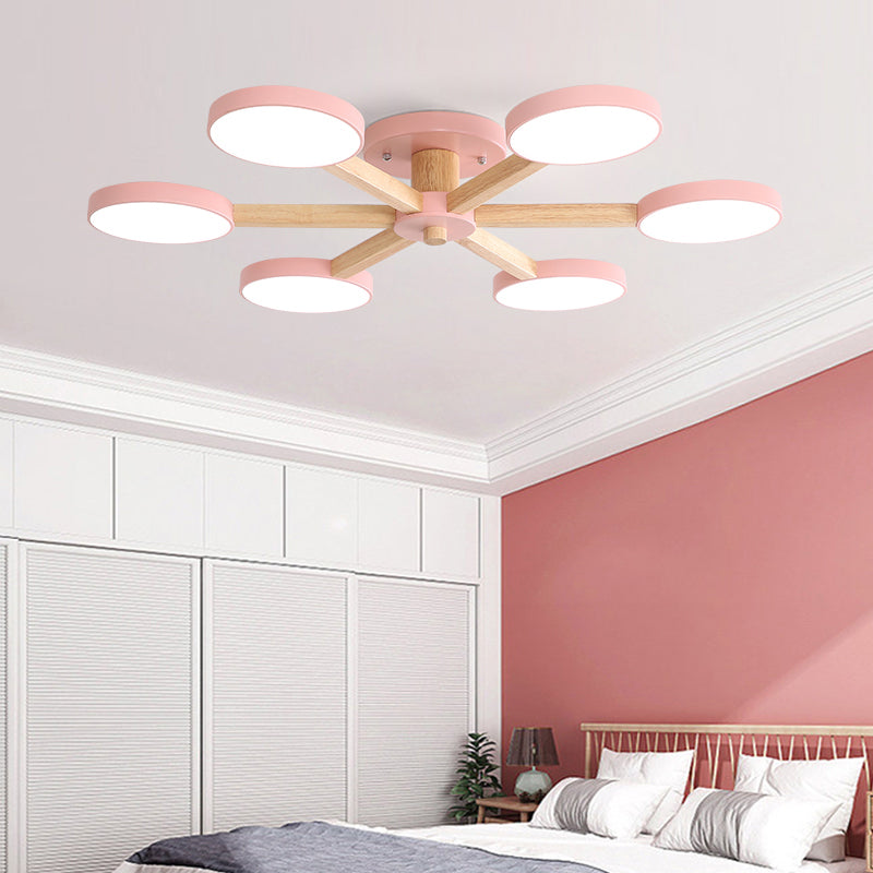 Contemporary Sputnik Semi Flush Light Metal 6/8 Heads Close to Ceiling Lamp in Pink/Blue for Bedroom