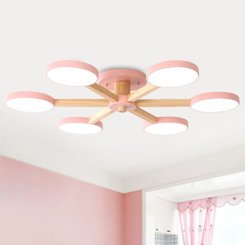 Contemporary Sputnik Semi Flush Light Metal 6/8 Heads Close to Ceiling Lamp in Pink/Blue for Bedroom