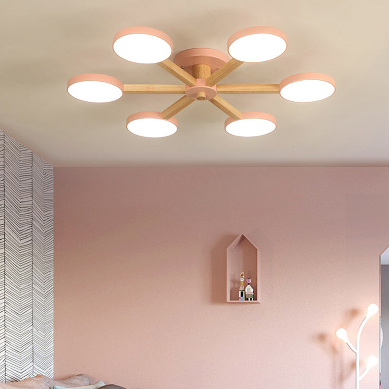 Contemporary Sputnik Semi Flush Light Metal 6/8 Heads Close to Ceiling Lamp in Pink/Blue for Bedroom