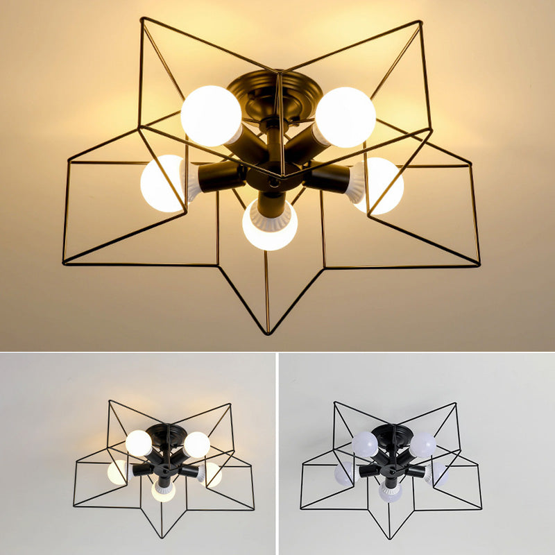 Industrial Inspired Star Ceiling Mounted Light Metal Semi Flush Ceiling Light Fixtures for Dining