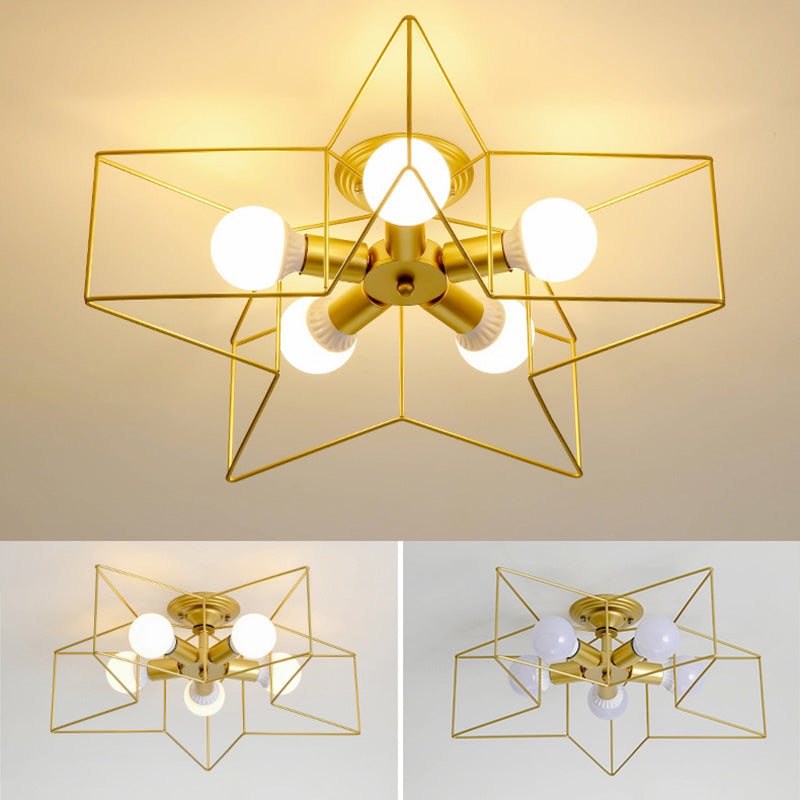 Industrial Inspired Star Ceiling Mounted Light Metal Semi Flush Ceiling Light Fixtures for Dining