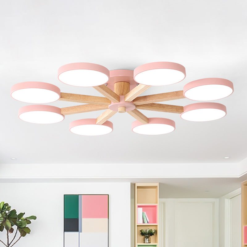 Contemporary Sputnik Semi Flush Light Metal 6/8 Heads Close to Ceiling Lamp in Pink/Blue for Bedroom