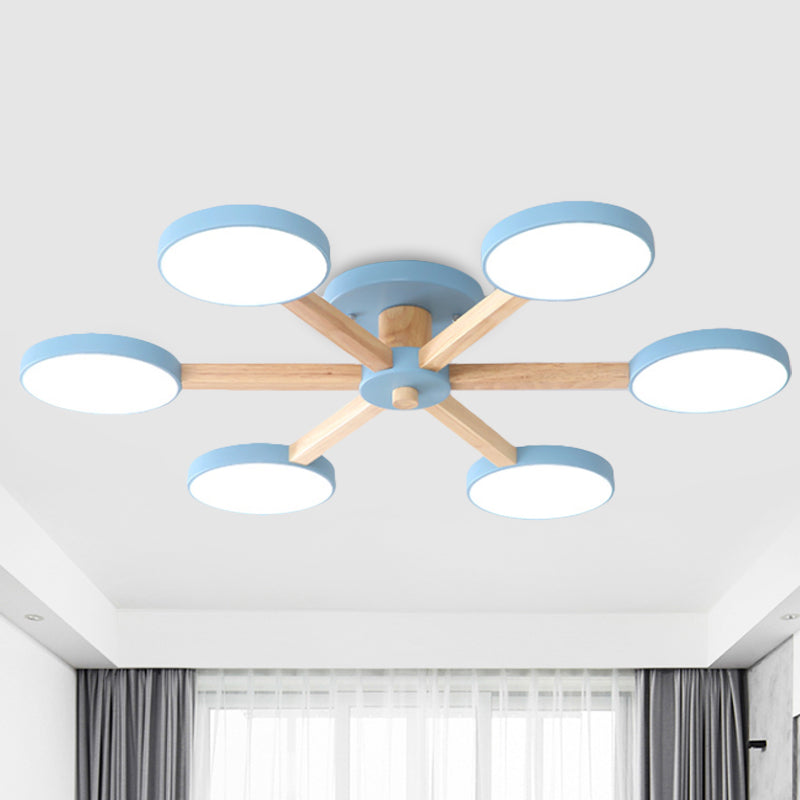 Contemporáneo Sputnik Semi Flush Light Metal 6/8 cabezas cerca de la lámpara de techo en rosa/azul para el dormitorio