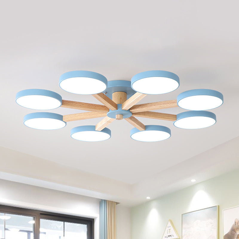 Contemporáneo Sputnik Semi Flush Light Metal 6/8 cabezas cerca de la lámpara de techo en rosa/azul para el dormitorio