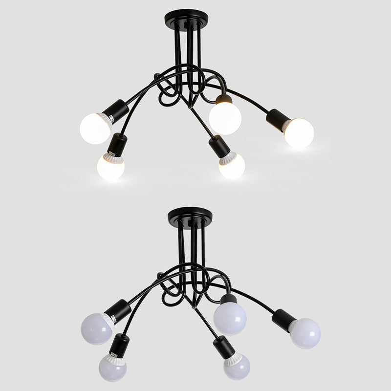 Sputnik Design Metal Semi Flush Ceiling Light Industrial Bedroom Semi Flush Mount Light Fixture