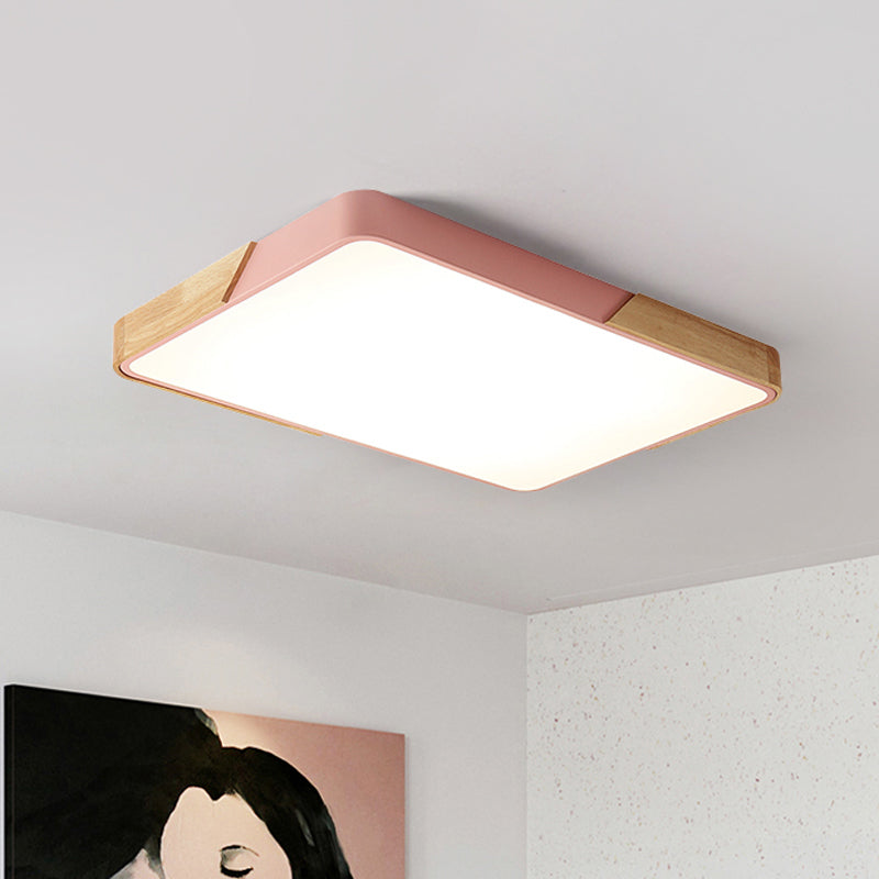 Metal Rectangle Flush Light Macaron LED White/Pink Ceiling Mounted Fixture with Acrylic Diffuser