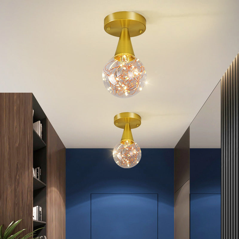 Ball Shade Corridor Flush Light Fixture Clear Glass Simple LED Ceiling Light in Gold