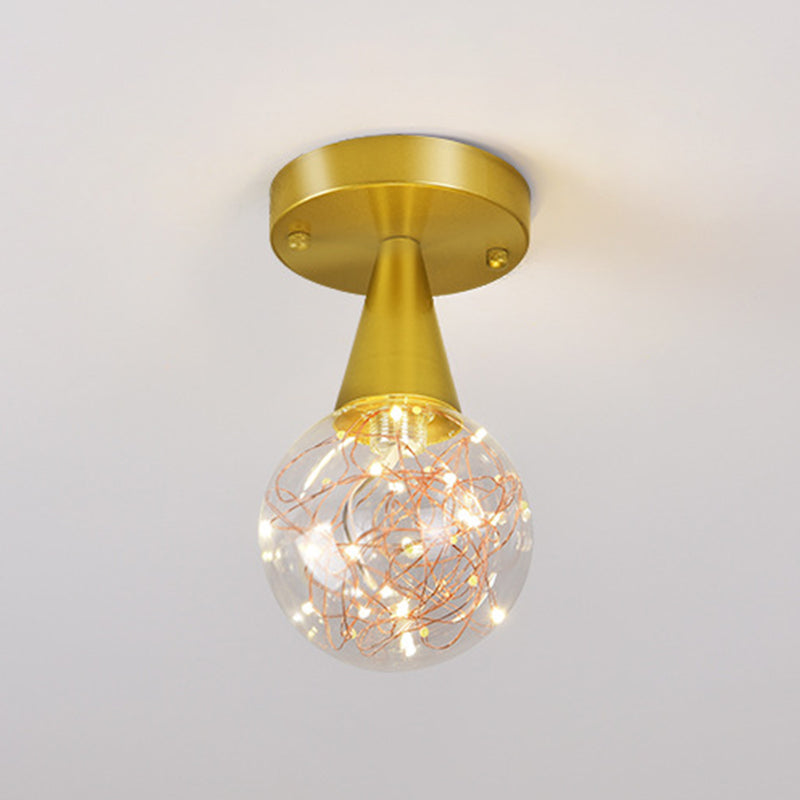 Ball Shade Corridor Flush Light Fixture Clear Glass Simple LED Ceiling Light in Gold