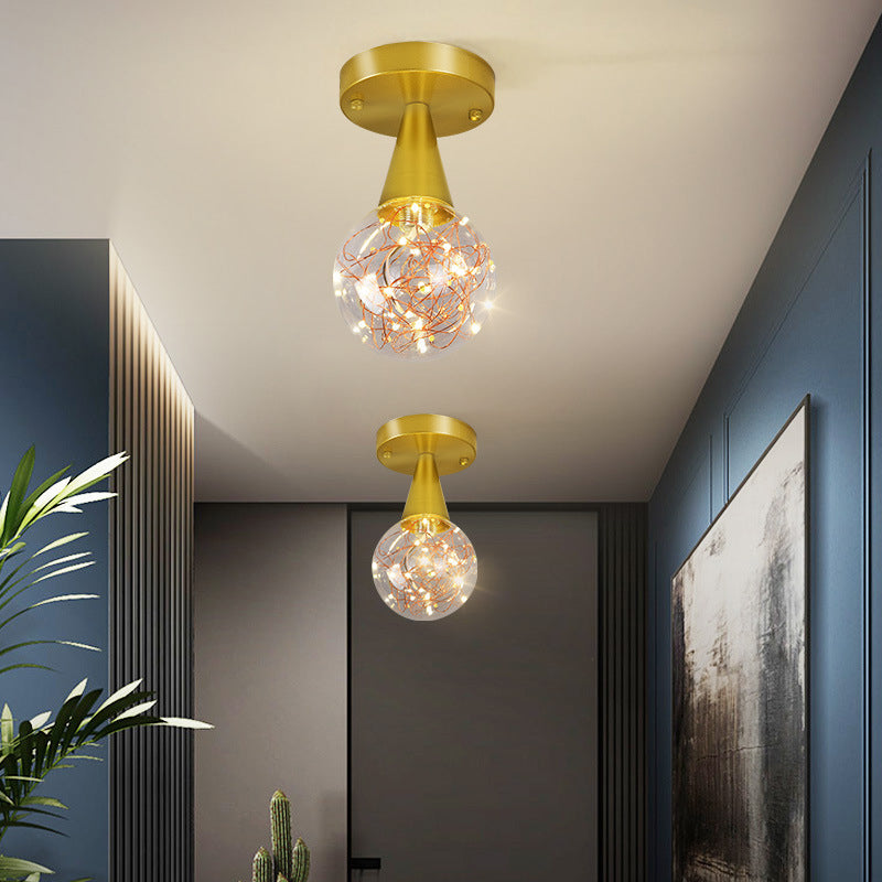 Corridoio sferico a filo lampada a filo vetro trasparente semplice luce del soffitto a LED in oro