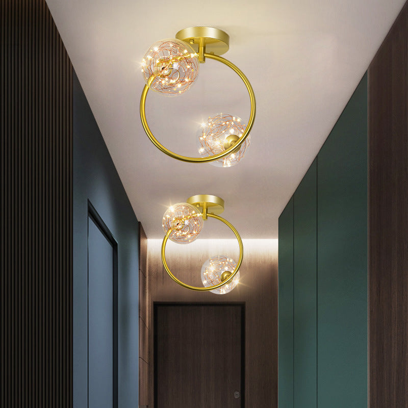 Ball Shade Corridor Flush Light Fixture Clear Glass Simple LED Ceiling Light in Gold