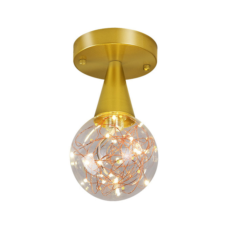 Ball Shade Corridor Flush Light Fixture Clear Glass Simple LED Ceiling Light in Gold