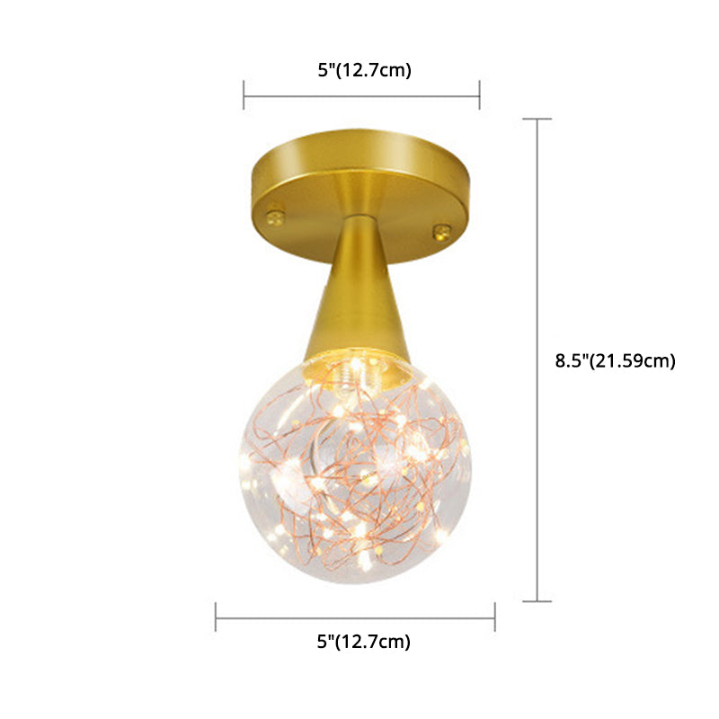 Ball Shade Corridor Flush Light Fixture Clear Glass Simple LED Ceiling Light in Gold