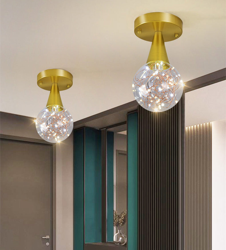 Ball Shade Corridor Flush Light Fixture Clear Glass Simple LED Ceiling Light in Gold