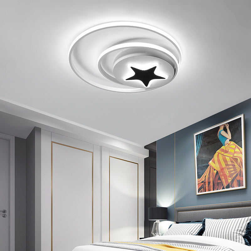 Circle Ceiling Fixture Contemporary Acrylic Black and White 16"/19.5" Wide LED Flush Mount Fixture in White Light/Remote Control Stepless Dimming