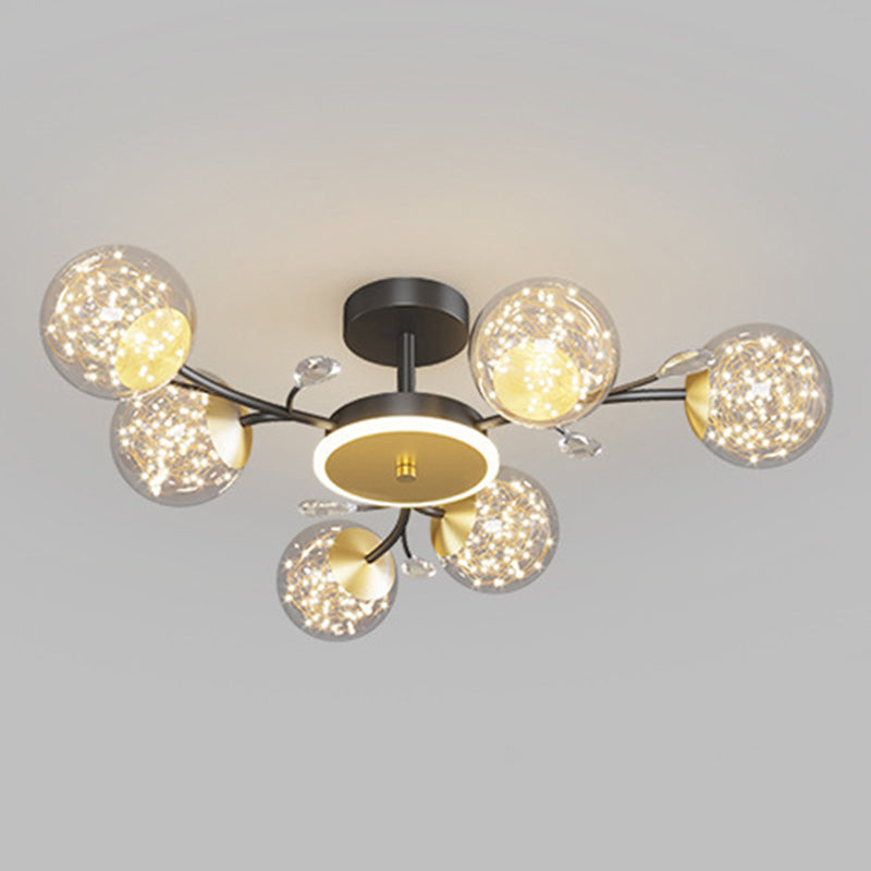 Branching Semi Flush Mount Lighting Nordic Clear Glass Living Room LED Ceiling Light