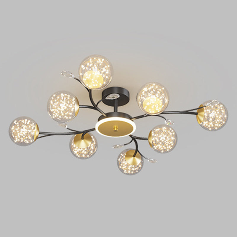 Branching Semi Flush Mount Lighting Nordic Clear Glass Living Room LED Ceiling Light