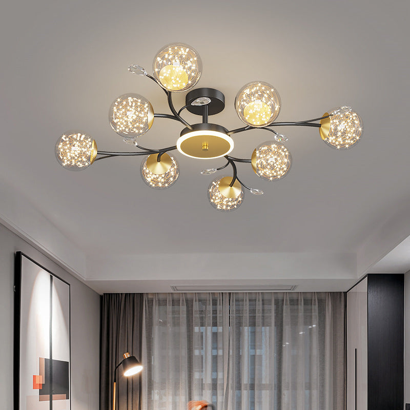 Branching Semi Flush Mount Lighting Nordic Clear Glass Living Room LED Ceiling Light