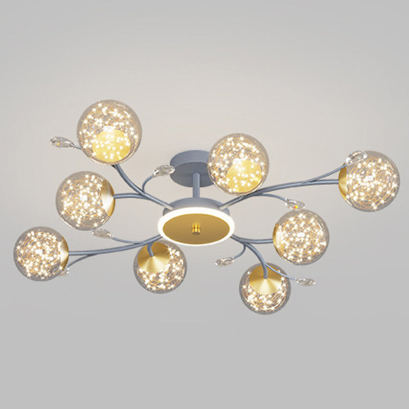 Branching Semi Flush Mount Lighting Nordic Clear Glass Living Room LED Ceiling Light