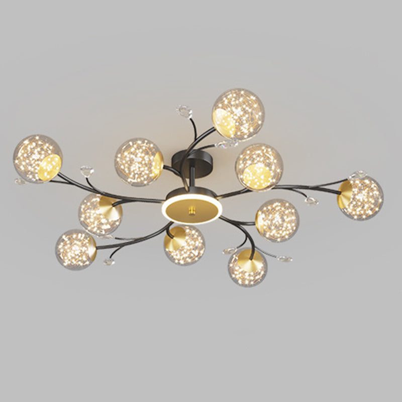 Branching Semi Flush Mount Lighting Nordic Clear Glass Living Room LED Ceiling Light