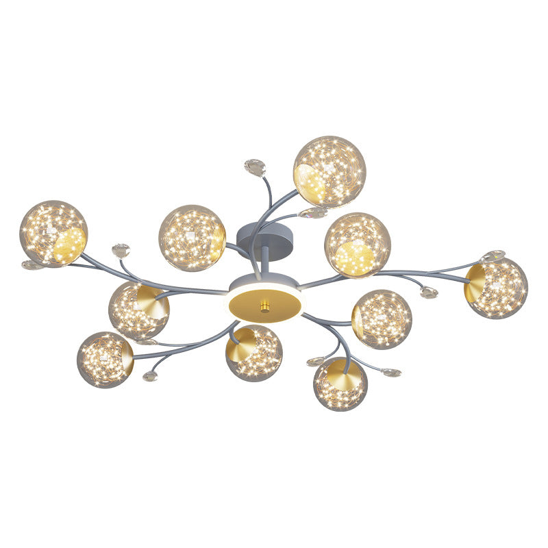 Branching Semi Flush Mount Lighting Nordic Clear Glass Living Room LED Ceiling Light