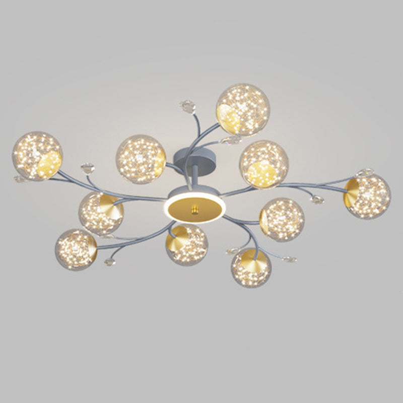 Branching Semi Flush Mount Lighting Nordic Clear Glass Living Room LED Ceiling Light