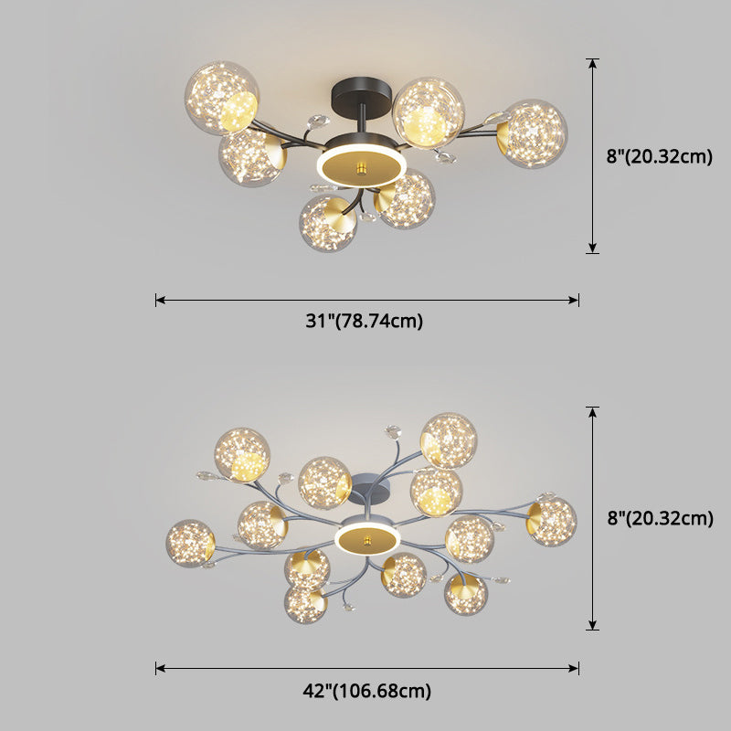 Branching Semi Flush Mount Lighting Nordic Clear Glass Living Room LED Ceiling Light