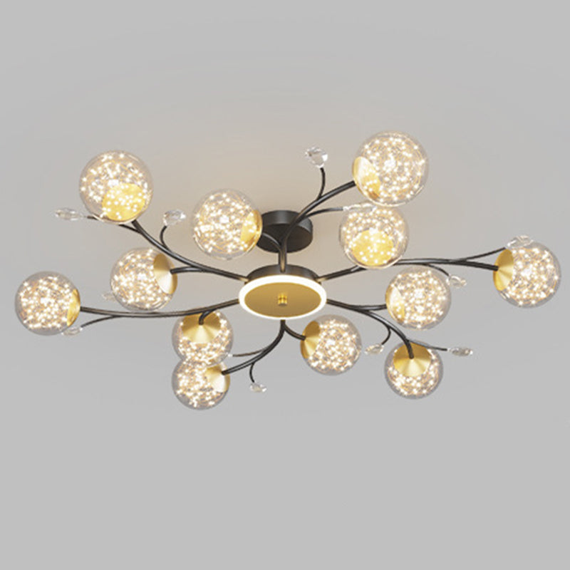 Branching Semi Flush Mount Lighting Nordic Clear Glass Living Room LED Ceiling Light