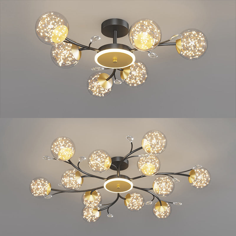 Branching Semi Flush Mount Lighting Nordic Clear Glass Living Room LED Ceiling Light