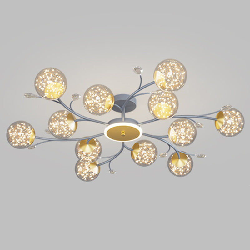 Branching Semi Flush Mount Lighting Nordic Clear Glass Living Room LED Ceiling Light