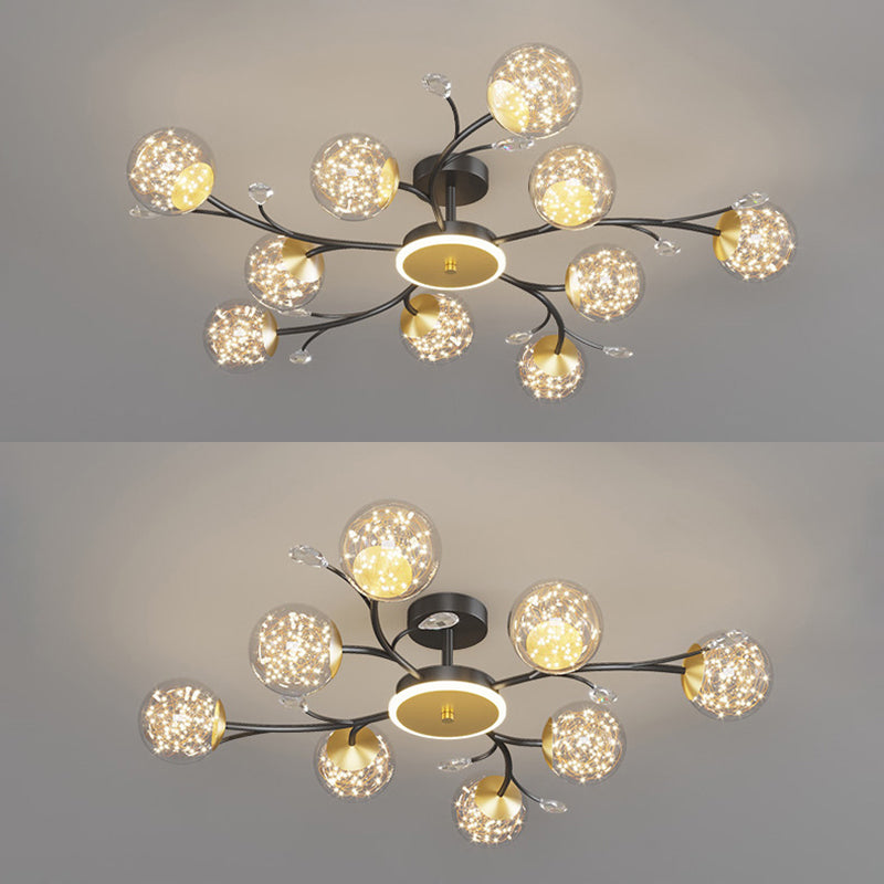 Branching Semi Flush Mount Lighting Nordic Clear Glass Living Room LED Ceiling Light