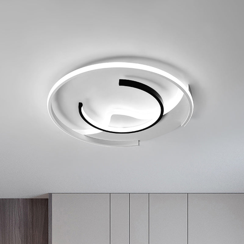 Acrylic Semicircle Ceiling Lighting Simple Style Black and White 16"/19.5" Wide LED Flush Mount Light, Warm Light/Remote Control Stepless Dimming