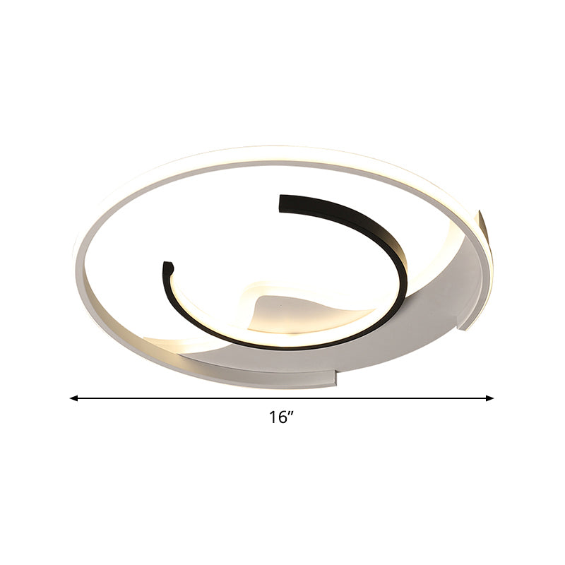 Iluminación de techo semicircular acrílica Estilo simple Blanco y negro Luz LED empotrada de 16 "/ 19,5" de ancho, luz cálida/control remoto Atenuación continua