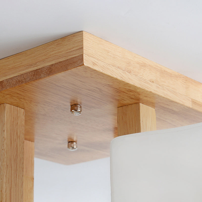 Holzfarbe moderne Einfachheit halb Flush Mount Exponierte Glühbirnen -Holzdecke mit Opalglas Schatten