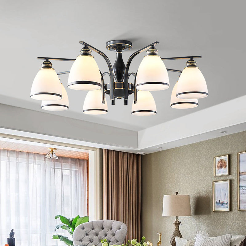 Glas Semi Flush Mount Light Traditionele zwarte geometrische woonkamer semi -spoelplafondlicht