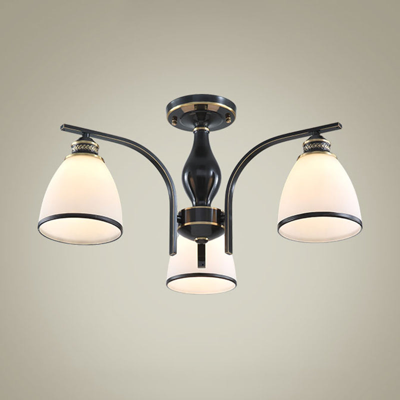 Glas Semi Flush Mount Light Traditionele zwarte geometrische woonkamer semi -spoelplafondlicht