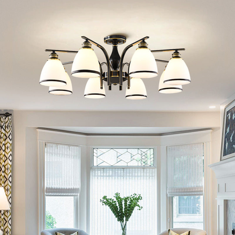 Glas Semi Flush Mount Light Traditionele zwarte geometrische woonkamer semi -spoelplafondlicht