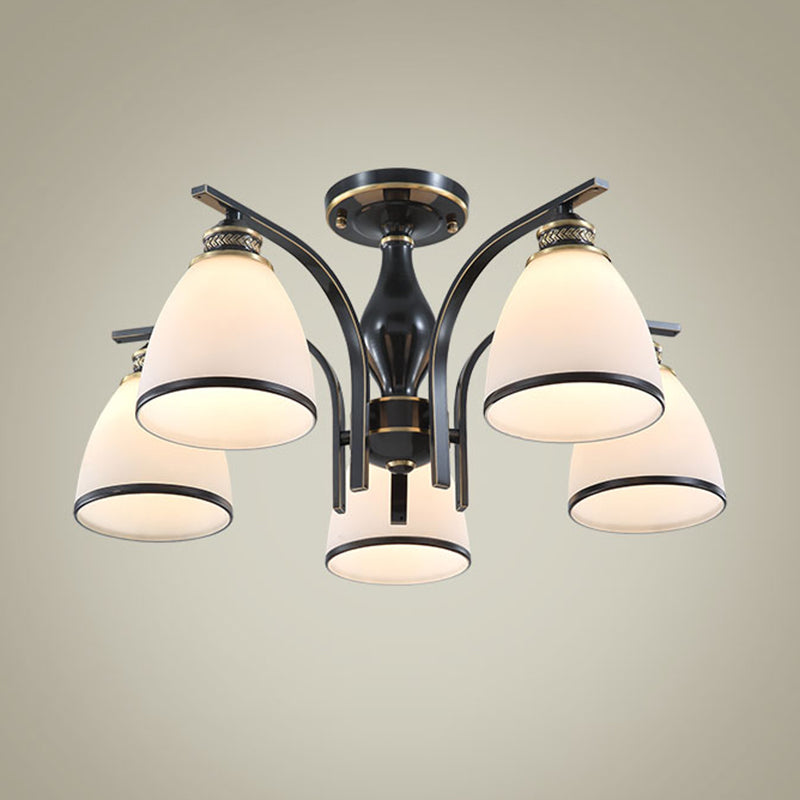 Glass Semi Flush Mount Light Traditional Black Geometric Living Room Semi Flush Ceiling Light