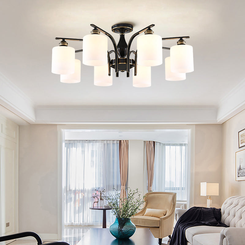 Glas Semi Flush Mount Light Traditionele zwarte geometrische woonkamer semi -spoelplafondlicht