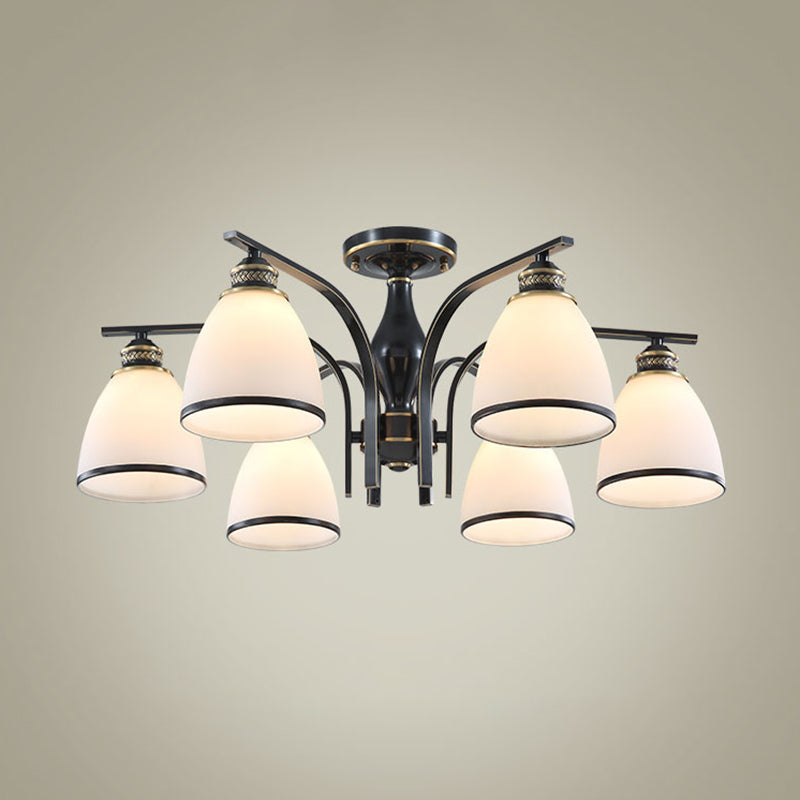 Glass Semi Flush Mount Light Traditional Black Geometric Living Room Semi Flush Ceiling Light