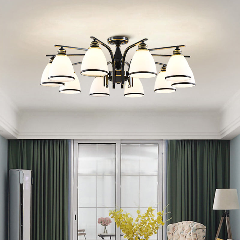 Glas Semi Flush Mount Light Traditionele zwarte geometrische woonkamer semi -spoelplafondlicht