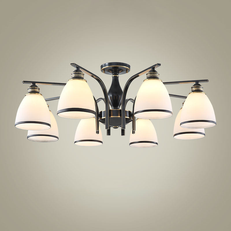 Glas Semi Flush Mount Light Traditionele zwarte geometrische woonkamer semi -spoelplafondlicht