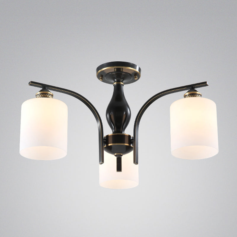 Glas Semi Flush Mount Light Traditionele zwarte geometrische woonkamer semi -spoelplafondlicht