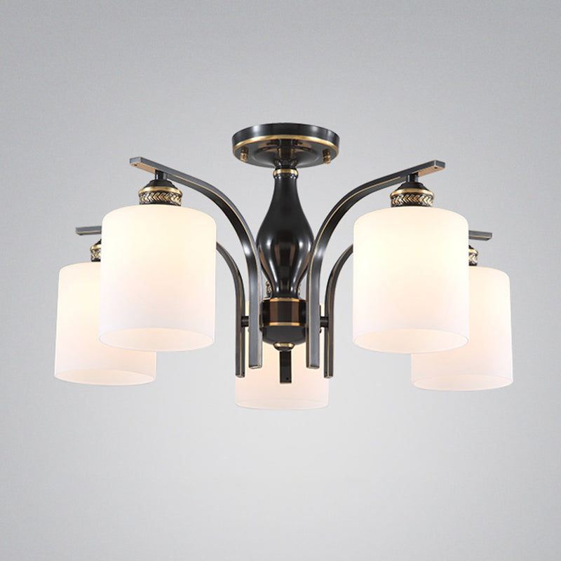 Glas Semi Flush Mount Light Traditionele zwarte geometrische woonkamer semi -spoelplafondlicht